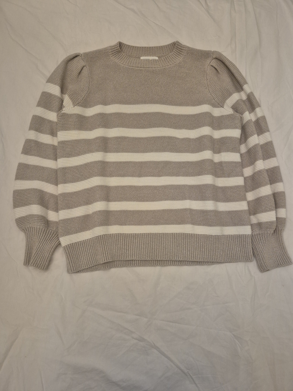 Striped Crewneck Sweater in Taupe and White
